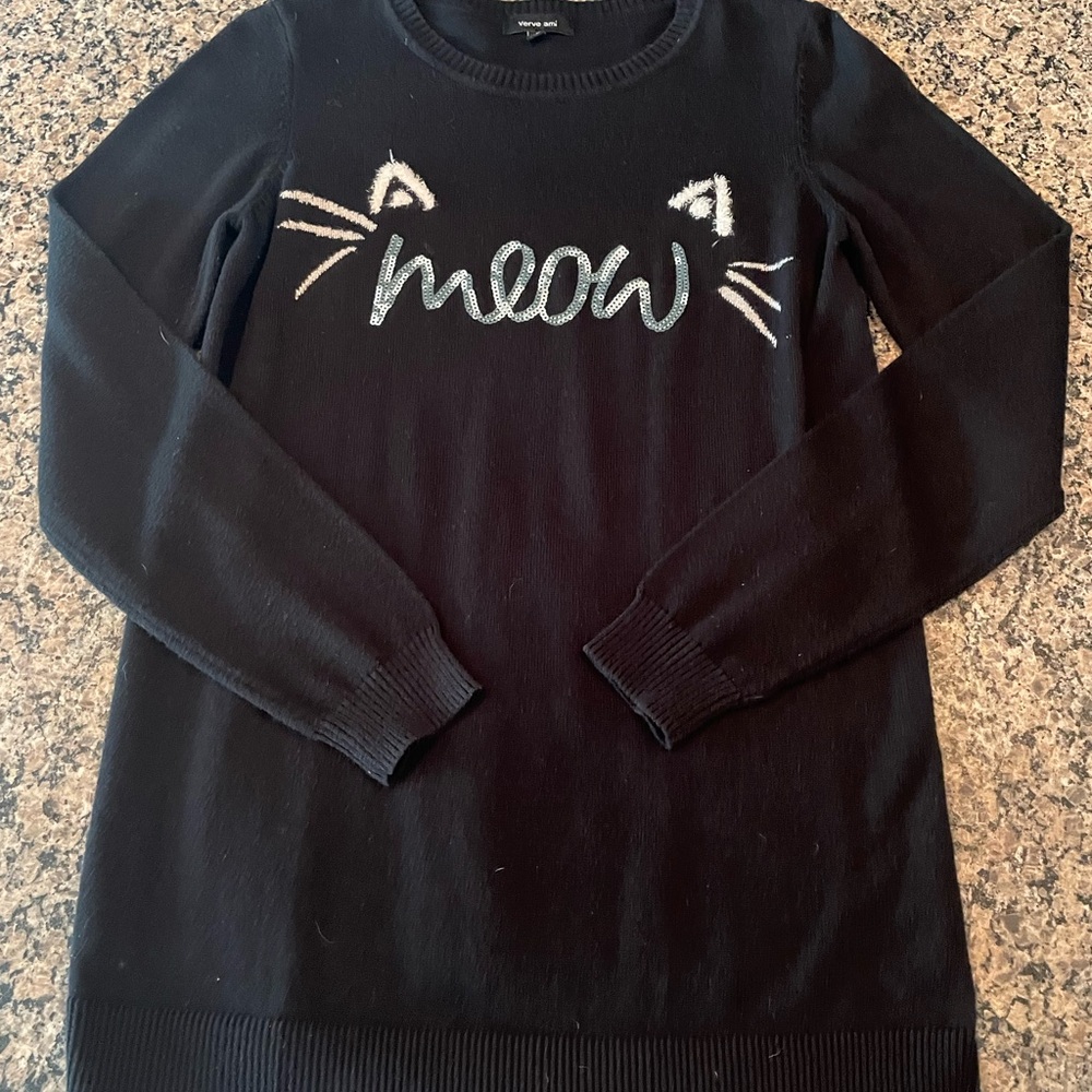 Verve Ami Black Sweater with Whisker Design